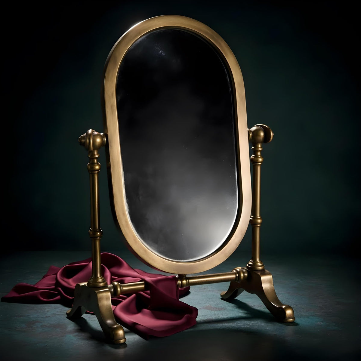 1920s Italian Brass Swivel Shaving Mirror Oval Vanity Art Deco Antique Bathroom Table Decor - The Relic Detail