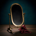 1920s Italian Brass Swivel Shaving Mirror Oval Vanity Art Deco Antique Bathroom Table Decor - The Relic Detail