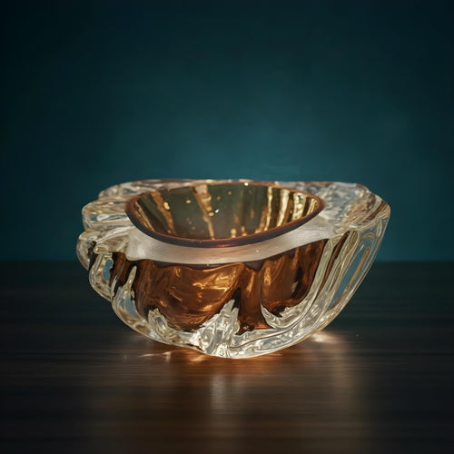 1950s Murano Glass Bowl Clear Gold Seguso Italy Vintage Handblown Decorative Art Piece - The Relic Detail
