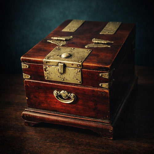 19thC Korean Mirror Chest, Joseon Vanity Box, Zelkova Wood, Butterfly Brass - The Relic Detail