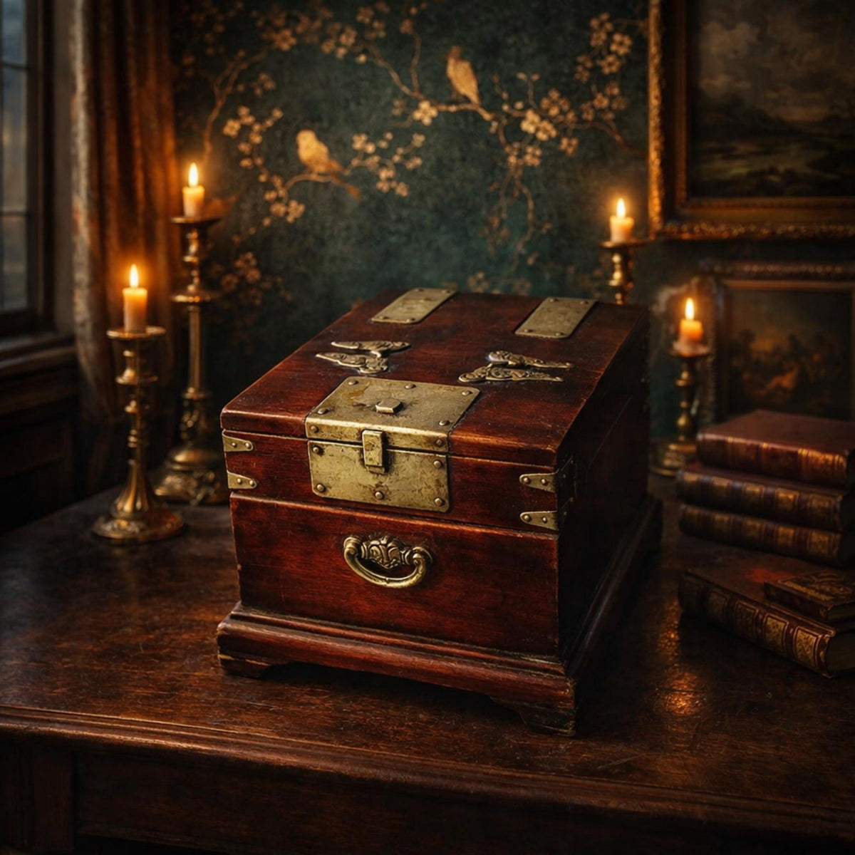 19thC Korean Mirror Chest, Joseon Vanity Box, Zelkova Wood, Butterfly Brass - The Relic Detail