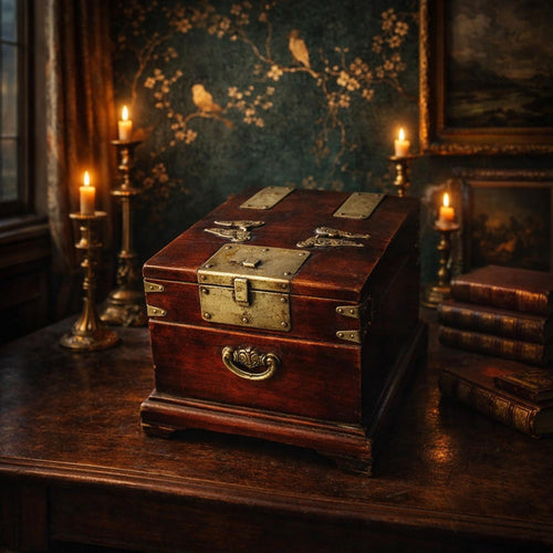 19thC Korean Mirror Chest, Joseon Vanity Box, Zelkova Wood, Butterfly Brass - The Relic Detail