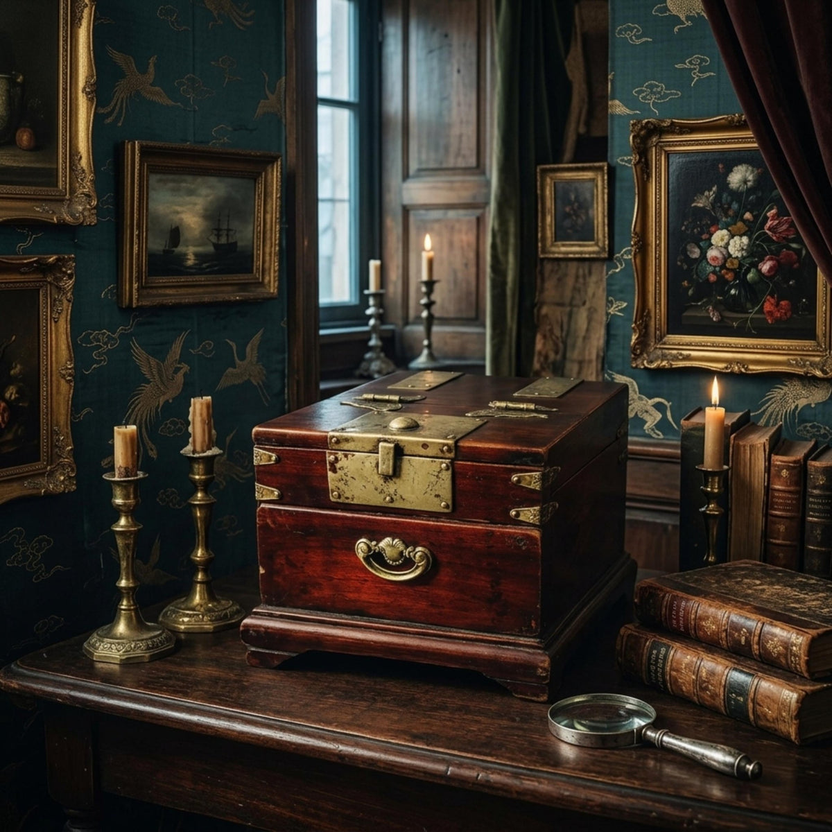 19thC Korean Mirror Chest, Joseon Vanity Box, Zelkova Wood, Butterfly Brass - The Relic Detail