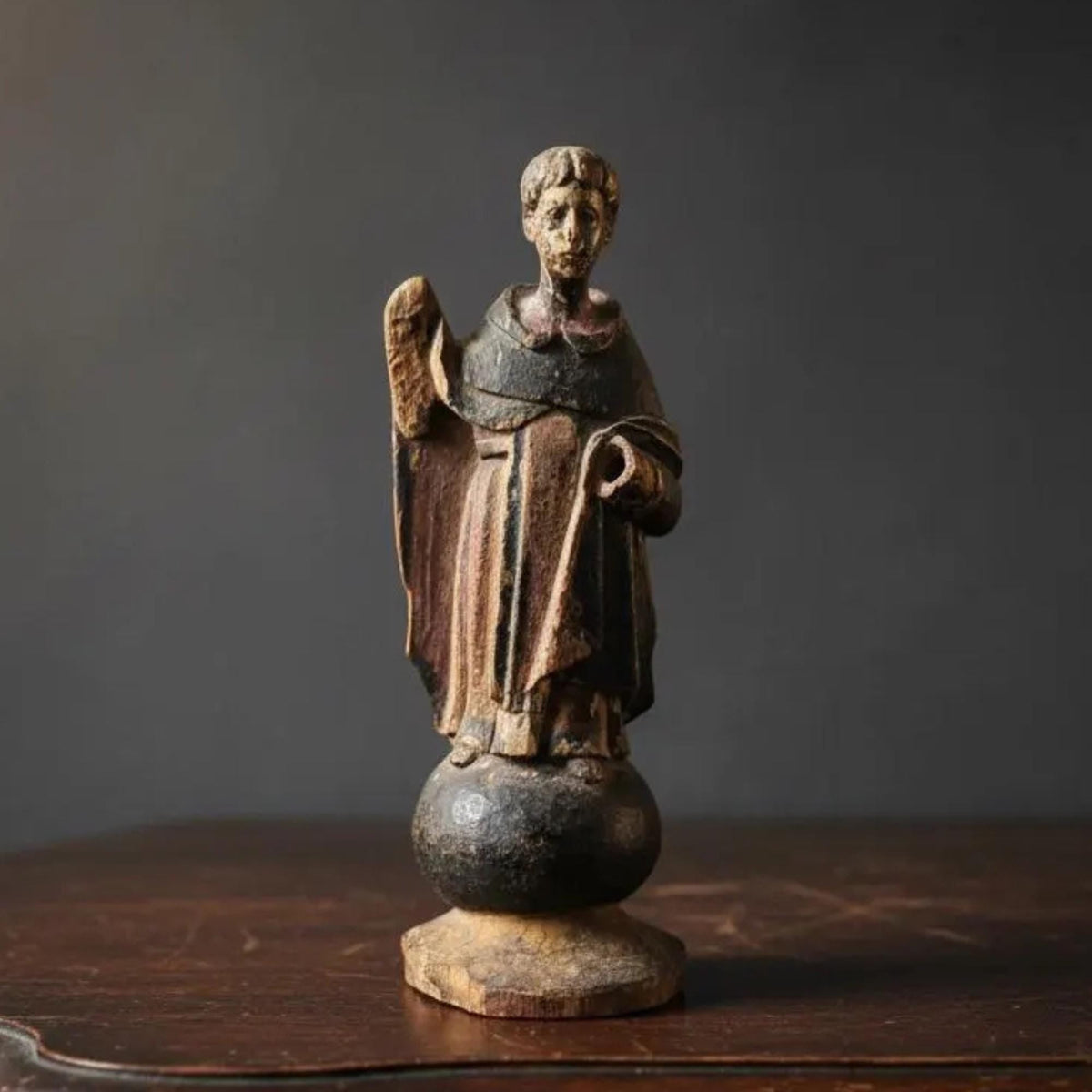 Antique 18th Century Spanish Colonial Hand Painted Wooden Santos Monk - The Relic Detail