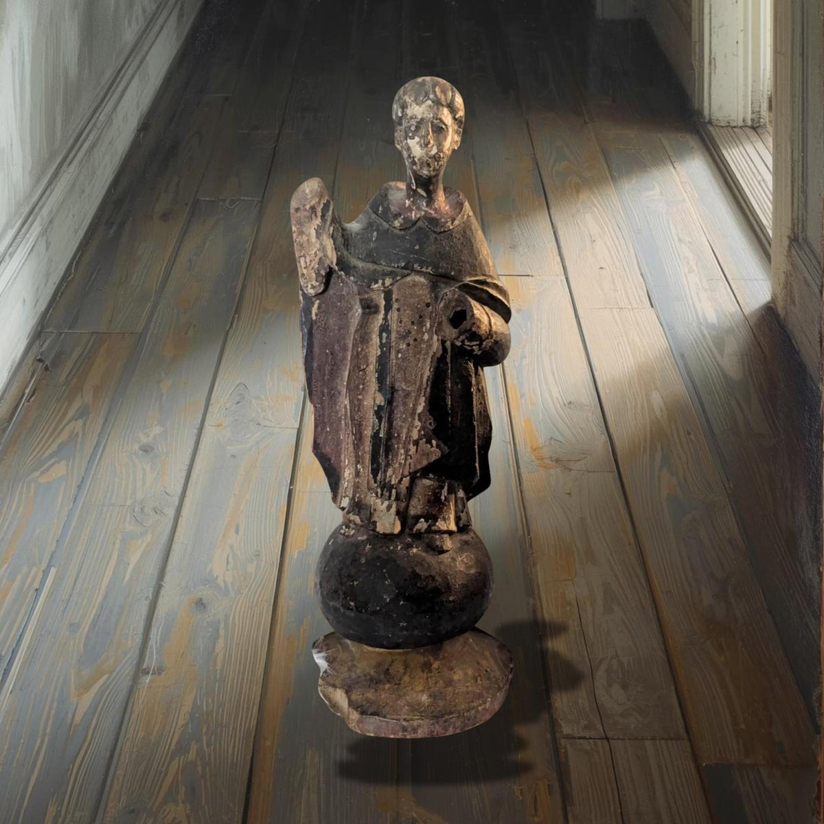 Antique 18th Century Spanish Colonial Hand Painted Wooden Santos Monk - The Relic Detail