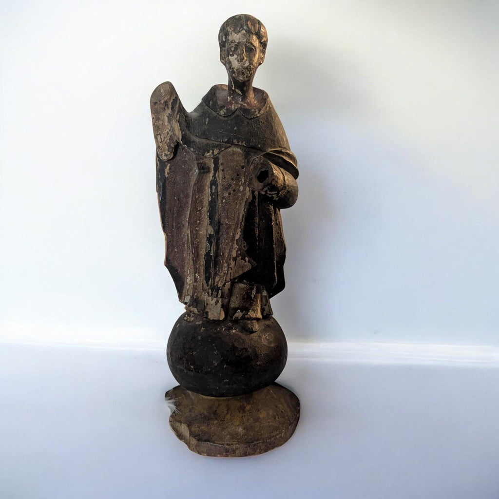 Antique 18th Century Spanish Colonial Hand Painted Wooden Santos Monk - The Relic Detail
