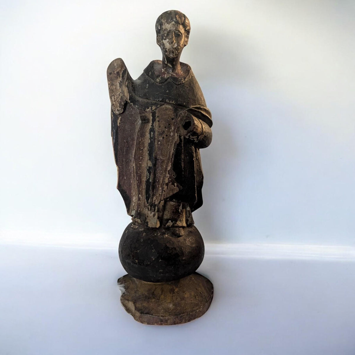 Antique 18th Century Spanish Colonial Hand Painted Wooden Santos Monk - The Relic Detail