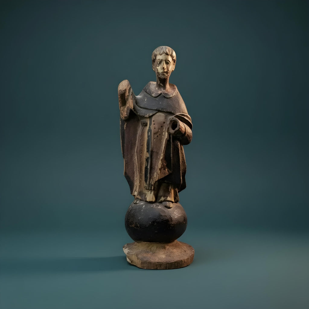 Antique 18th Century Spanish Colonial Hand Painted Wooden Santos Monk - The Relic Detail