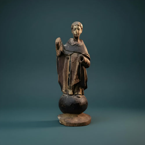 Antique 18th Century Spanish Colonial Hand Painted Wooden Santos Monk - The Relic Detail