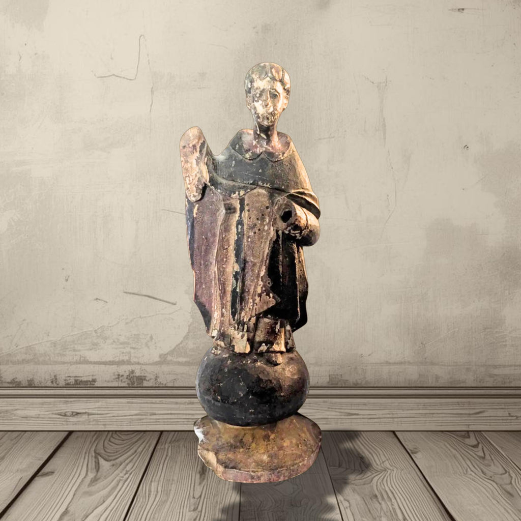 Antique 18th Century Spanish Colonial Hand Painted Wooden Santos Monk - The Relic Detail