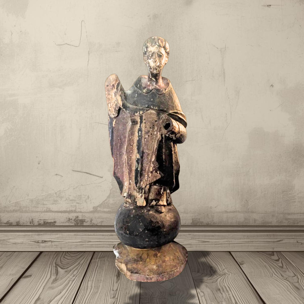 Antique 18th Century Spanish Colonial Hand Painted Wooden Santos Monk - The Relic Detail