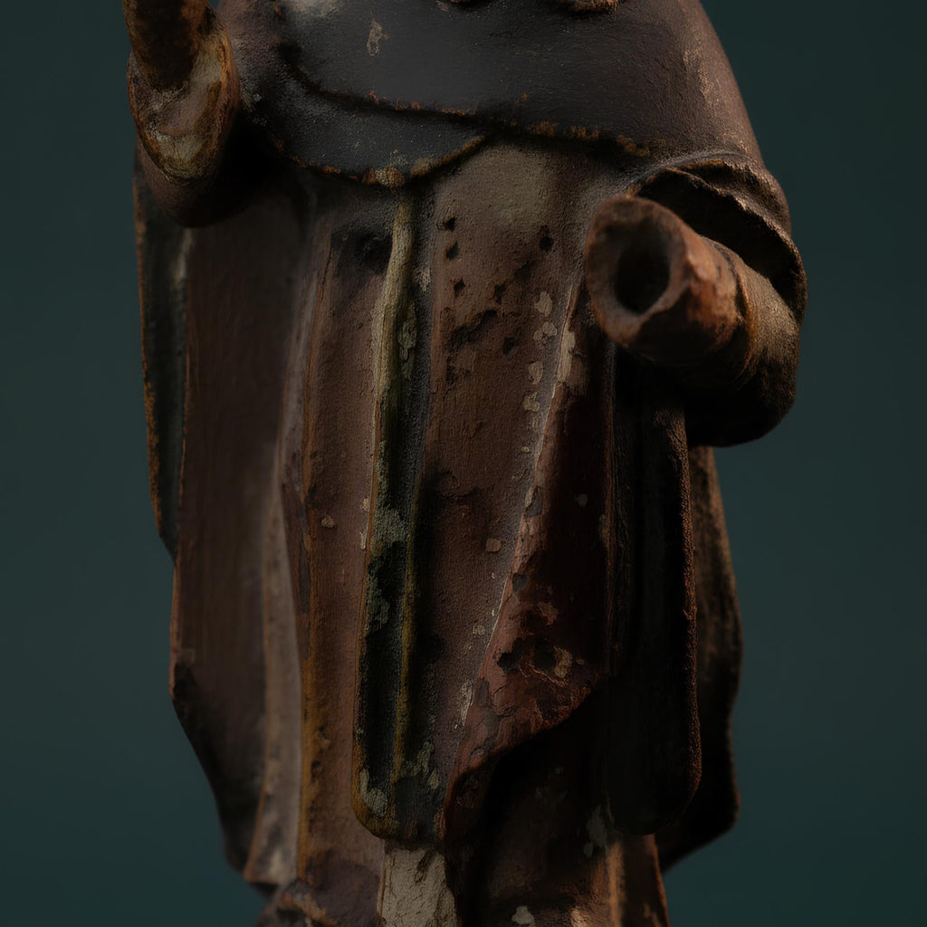 Antique 18th Century Spanish Colonial Hand Painted Wooden Santos Monk - The Relic Detail