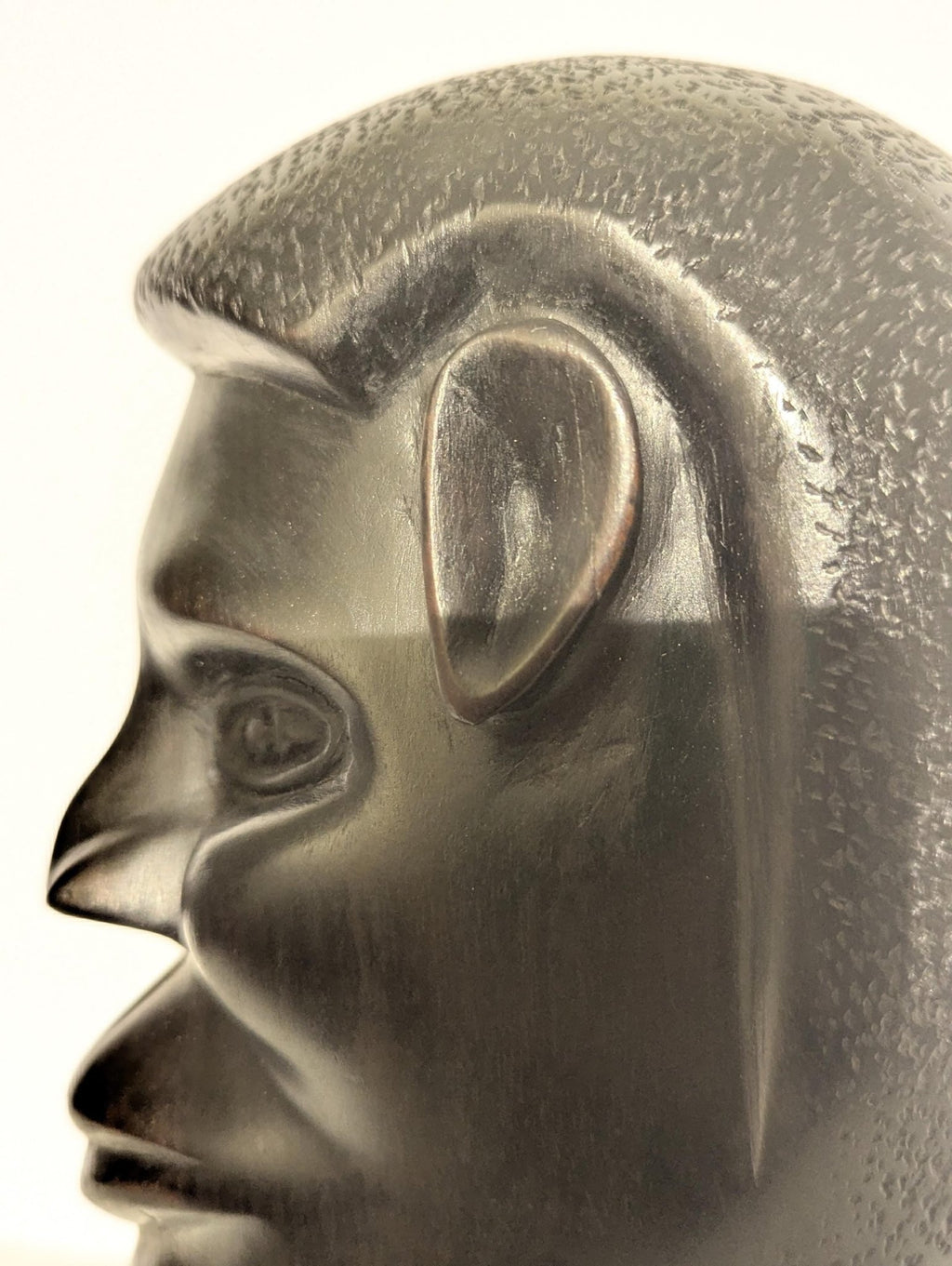 Antique African Hand-Carved Ebony Wood Sculpture with Alien Ears - The Relic Detail