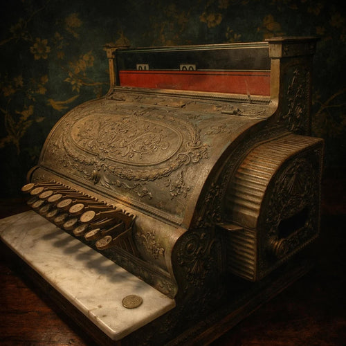 Antique Brass Cash Register, National NCR Till, Victorian Money Box, Vintage Dark Academia Decor - The Relic Detail