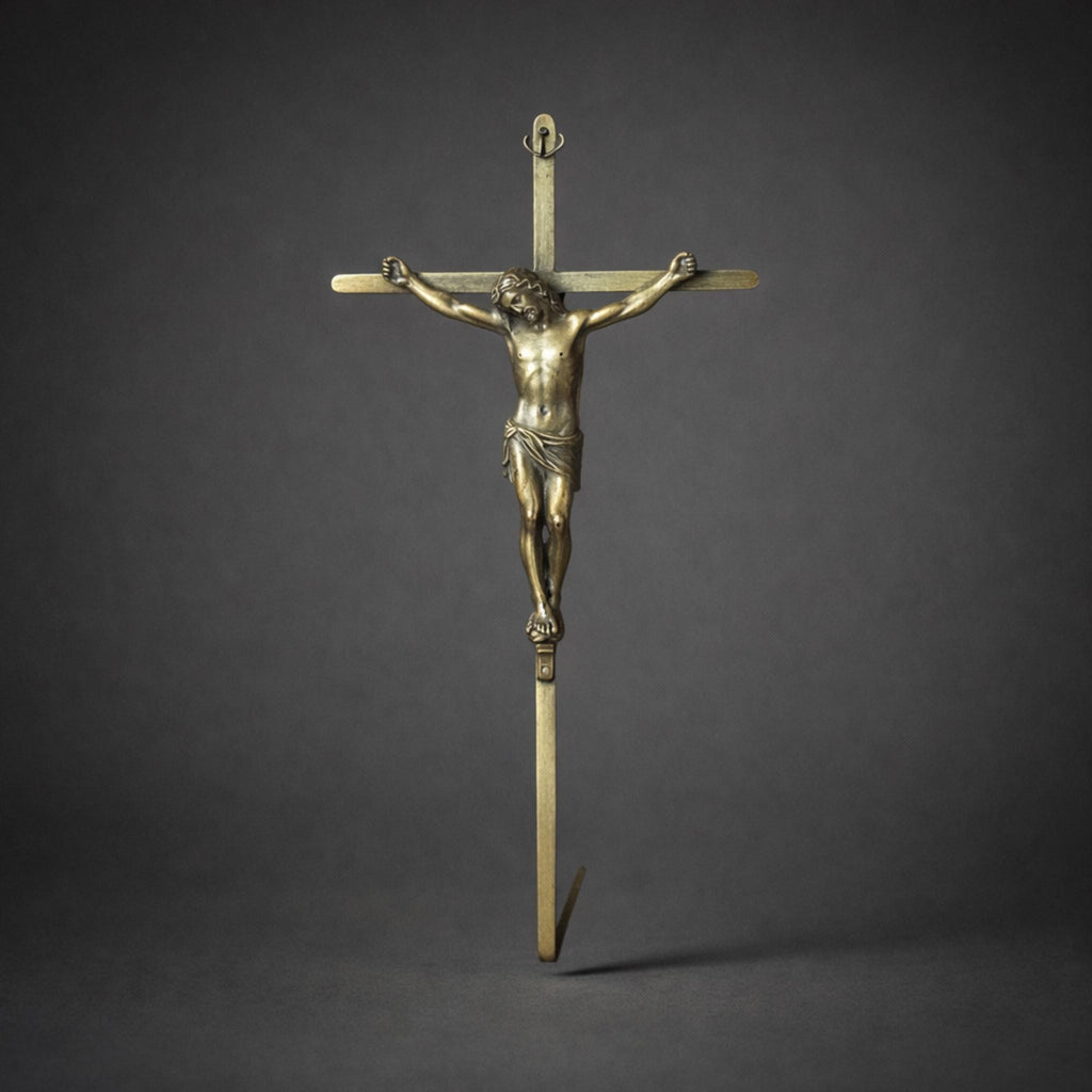 Antique Brass Crucifix Jesus Cross Wall Hanging (12 inches) – Dark Academia Religious Decor - The Relic Detail