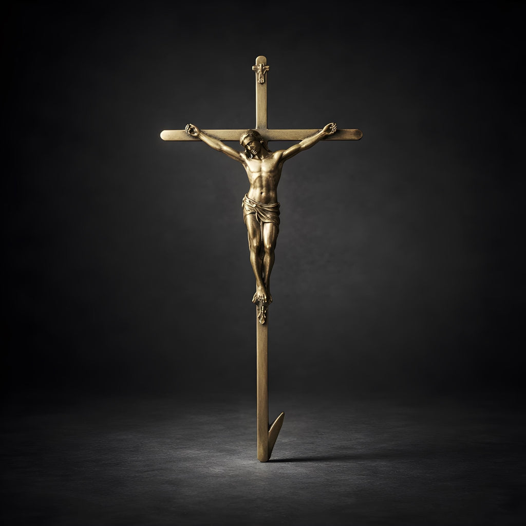 Antique Brass Crucifix Jesus Cross Wall Hanging (12 inches) – Dark Academia Religious Decor - The Relic Detail