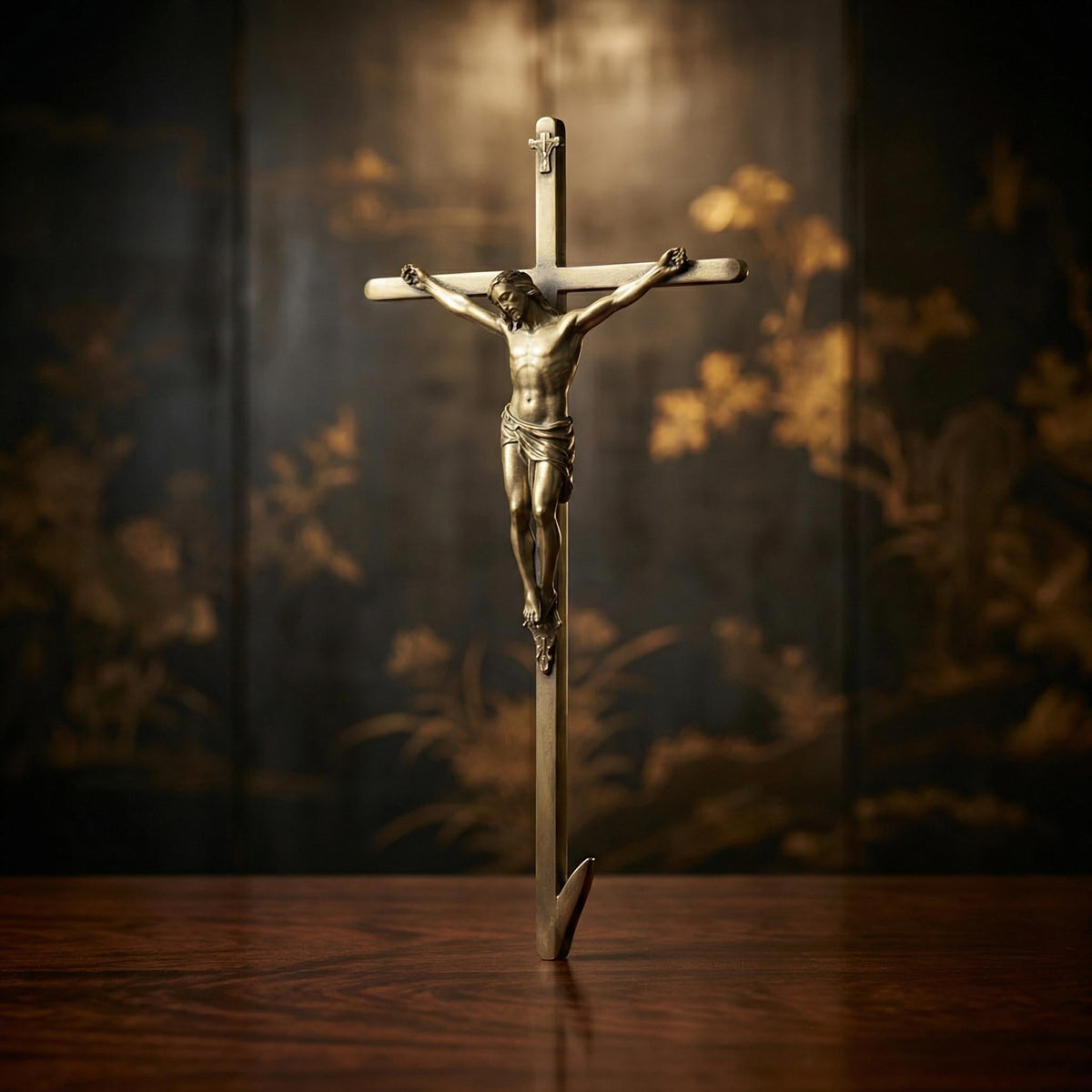 Antique Brass Crucifix Jesus Cross Wall Hanging (12 inches) – Dark Academia Religious Decor - The Relic Detail
