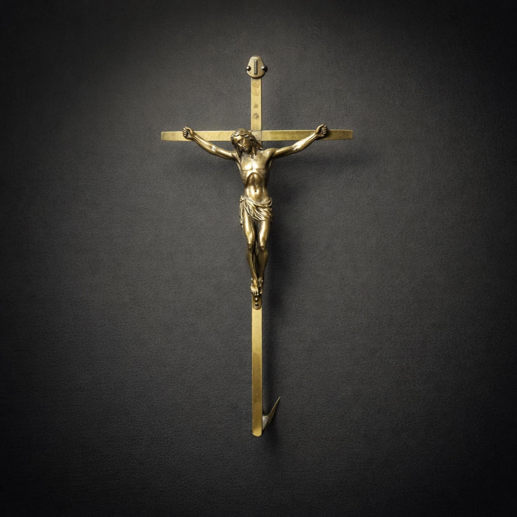 Antique Brass Crucifix Jesus Cross Wall Hanging (12 inches) – Dark Academia Religious Decor - The Relic Detail