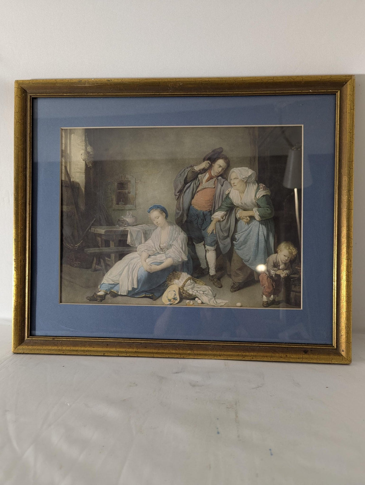 Antique "Broken Eggs" Painting by Greuze | Gilt Framed Classical Lithograph Wall Art - The Relic Detail