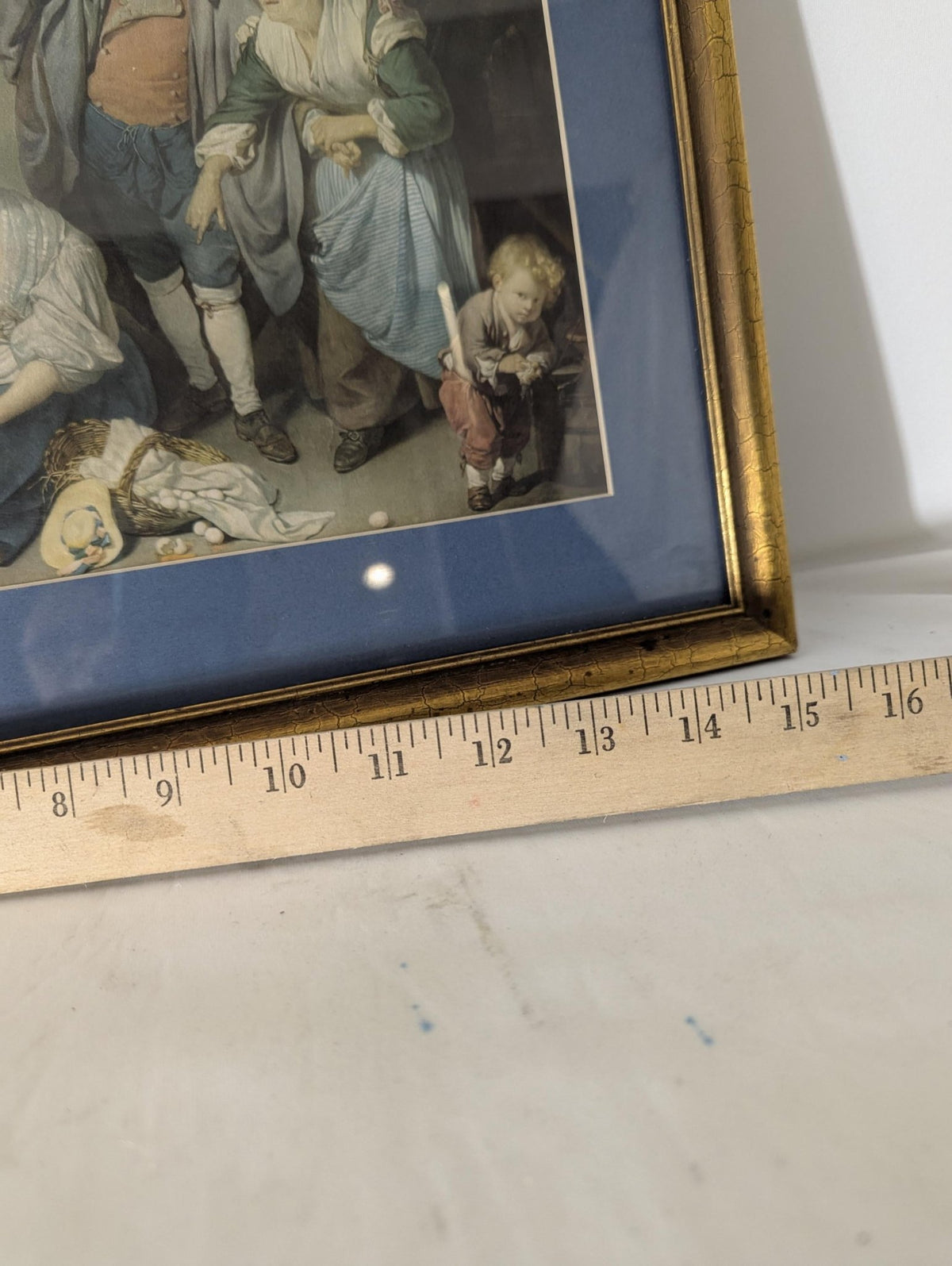 Antique "Broken Eggs" Painting by Greuze | Gilt Framed Classical Lithograph Wall Art - The Relic Detail