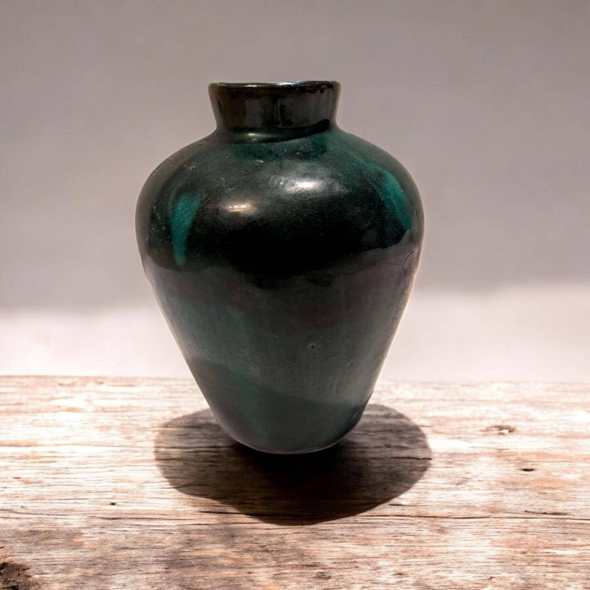 Antique Chinese Earthenware Vase Green Glazed Pottery 1920s Asian Decor Vessel Collectible Art Piece - The Relic Detail