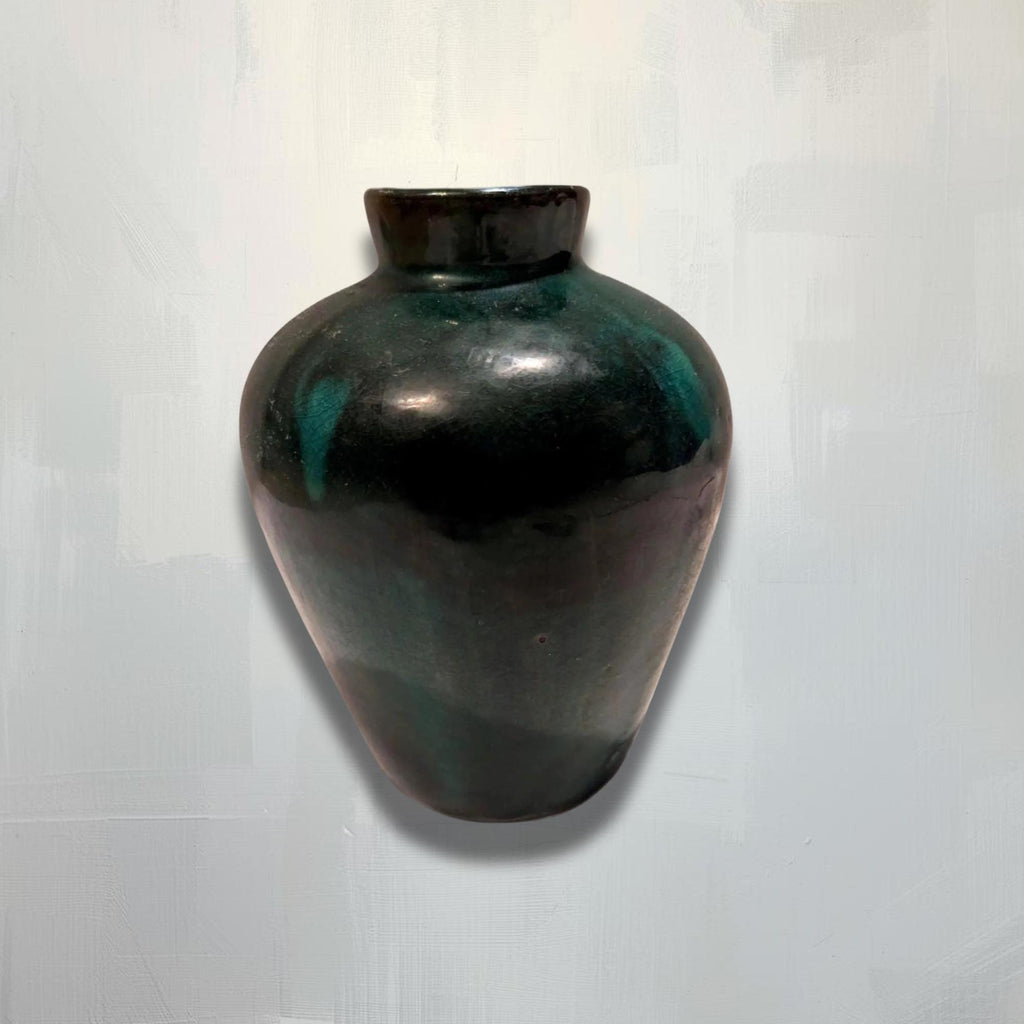 Antique Chinese Earthenware Vase Green Glazed Pottery 1920s Asian Decor Vessel Collectible Art Piece - The Relic Detail