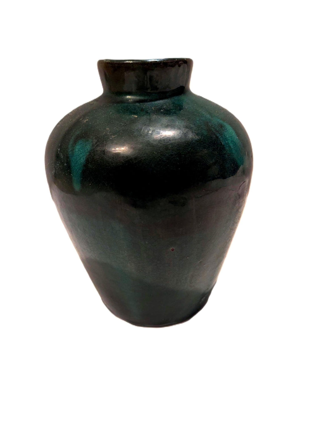 Antique Chinese Earthenware Vase Green Glazed Pottery 1920s Asian Decor Vessel Collectible Art Piece - The Relic Detail