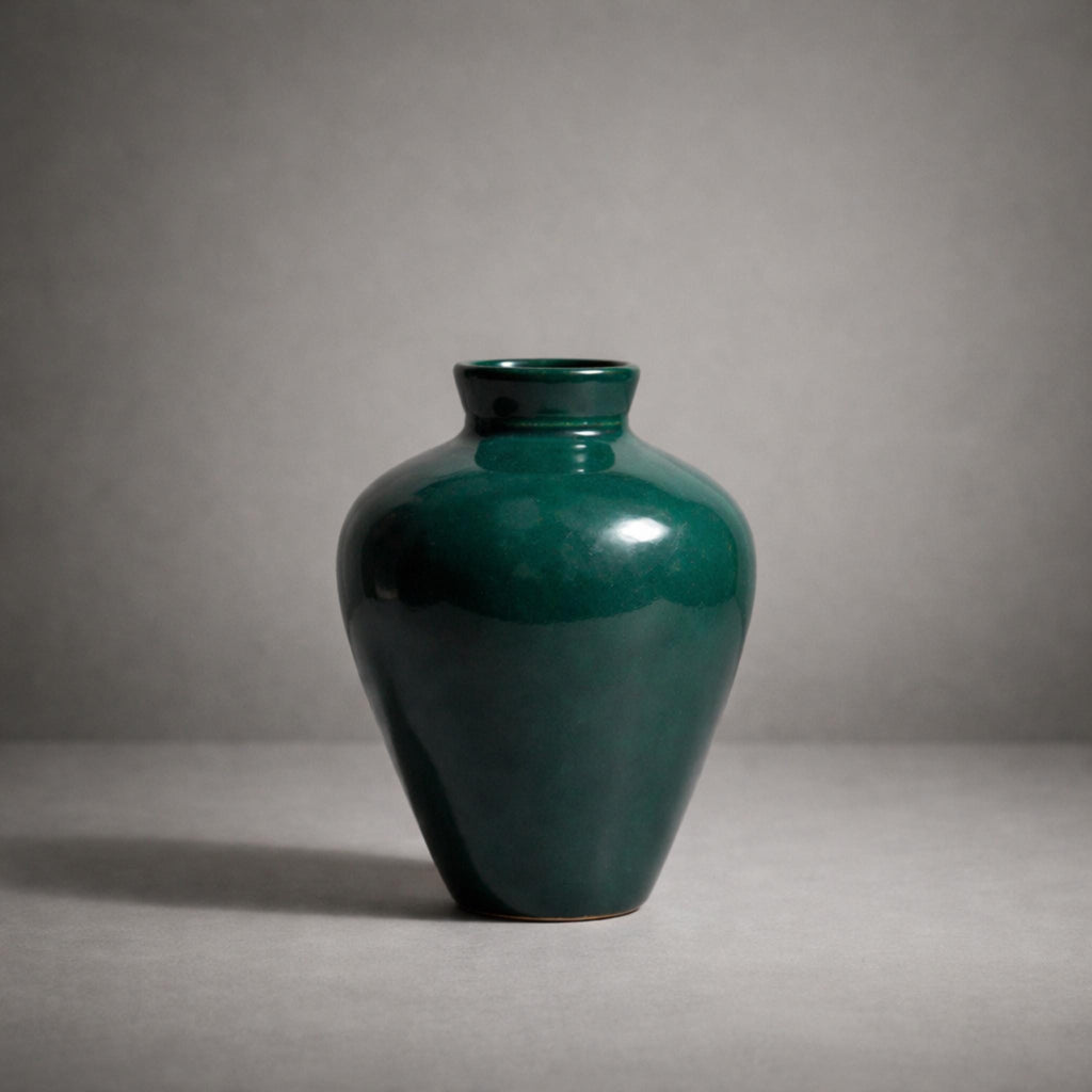Antique Chinese Earthenware Vase Green Glazed Pottery 1920s Asian Decor Vessel Collectible Art Piece - The Relic Detail