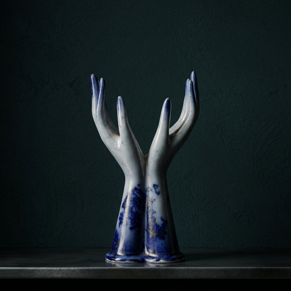 Antique Flow Blue Hand Vase • Victorian Porcelain Clenched Fist Urn • Dark Academia Decor - The Relic Detail