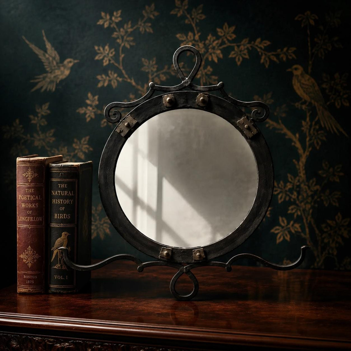 Antique French Wrought Iron Wall Mirror | Brass Accent Wall Decor - The Relic Detail