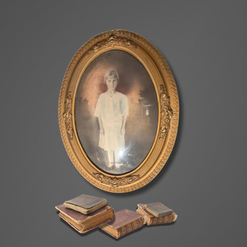 Antique Gold Framed Portrait, Color Washed Oval Frame, Vintage Art - The Relic Detail
