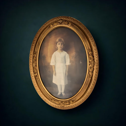 Antique Gold Framed Portrait, Color Washed Oval Frame, Vintage Art - The Relic Detail