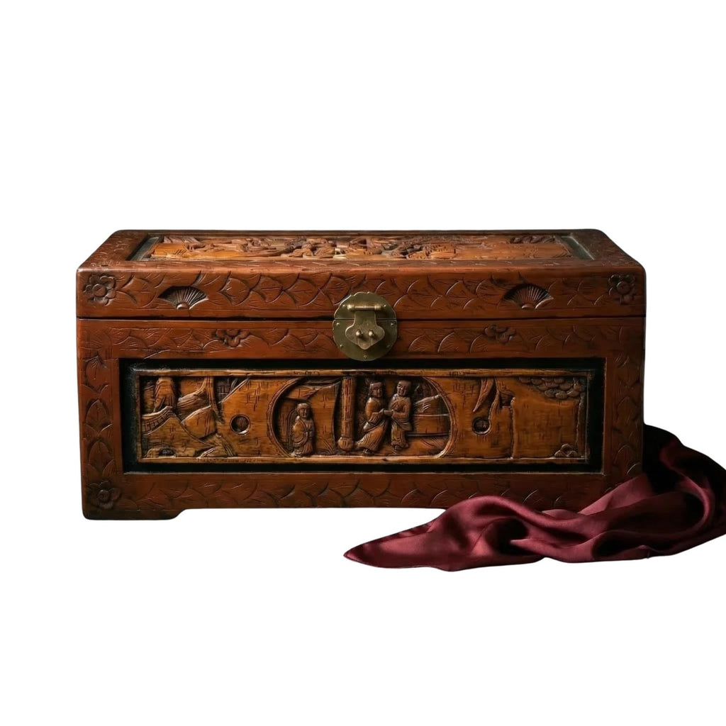 Antique Hand-Carved Rosewood Asian Trunk - The Relic Detail