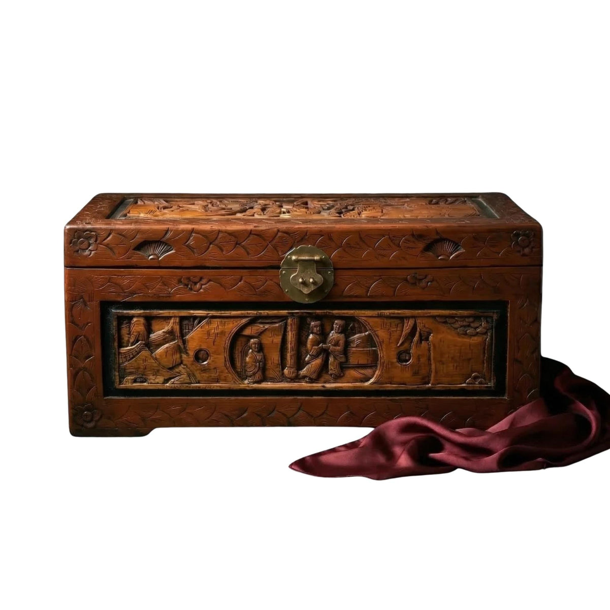 Antique Hand-Carved Rosewood Asian Trunk - The Relic Detail