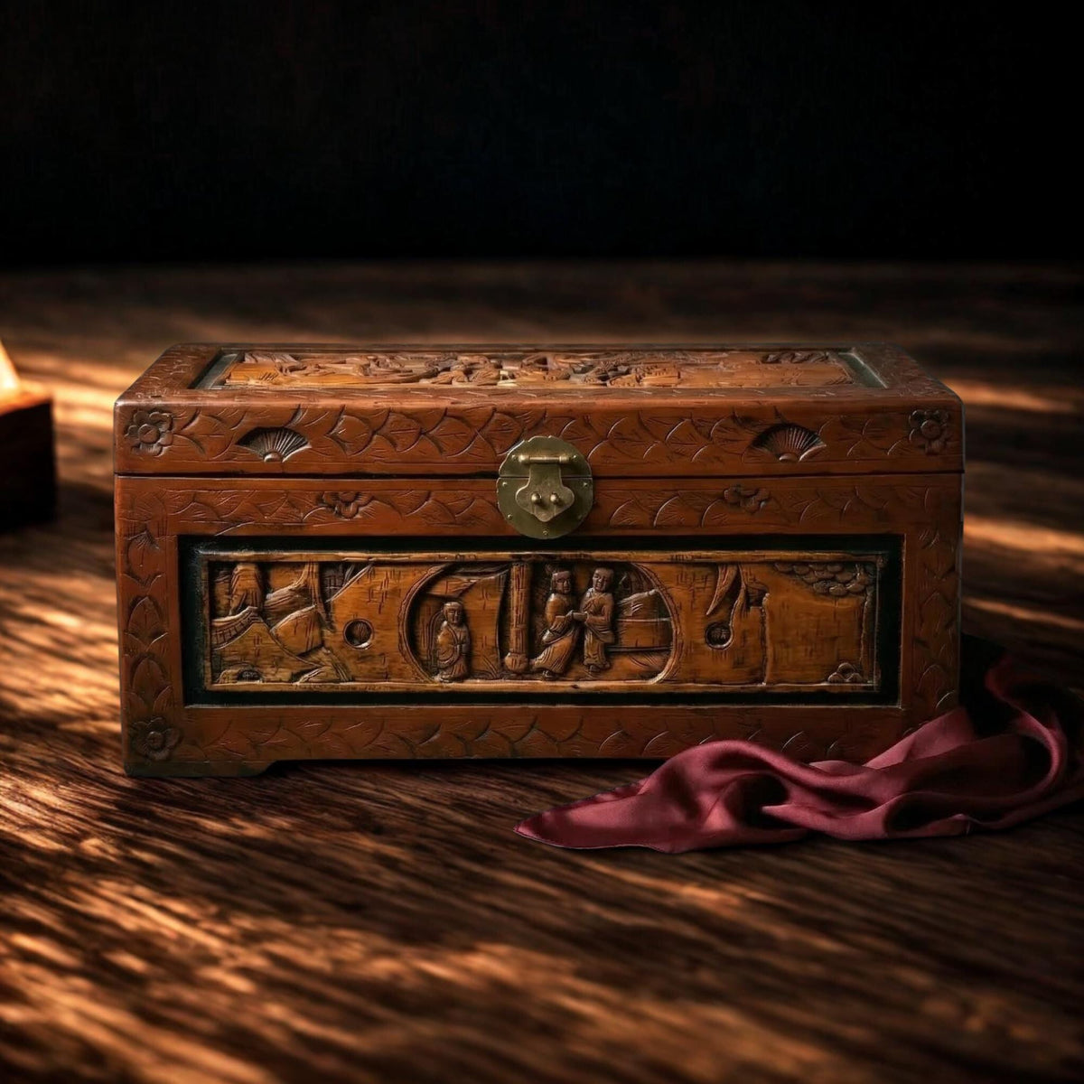 Antique Hand-Carved Rosewood Asian Trunk - The Relic Detail