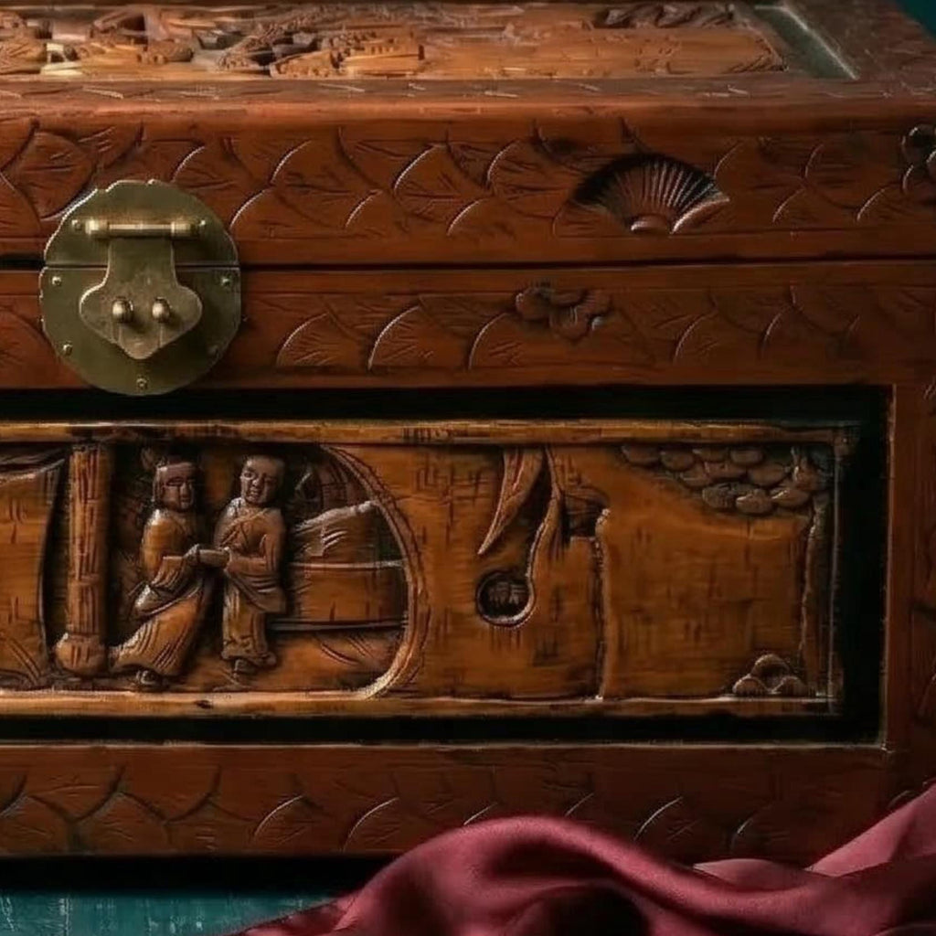 Antique Hand-Carved Rosewood Asian Trunk - The Relic Detail