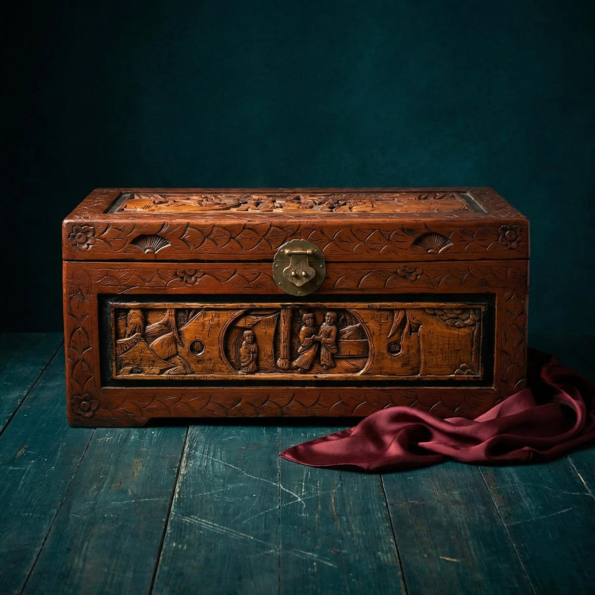 Antique Hand-Carved Rosewood Asian Trunk - The Relic Detail