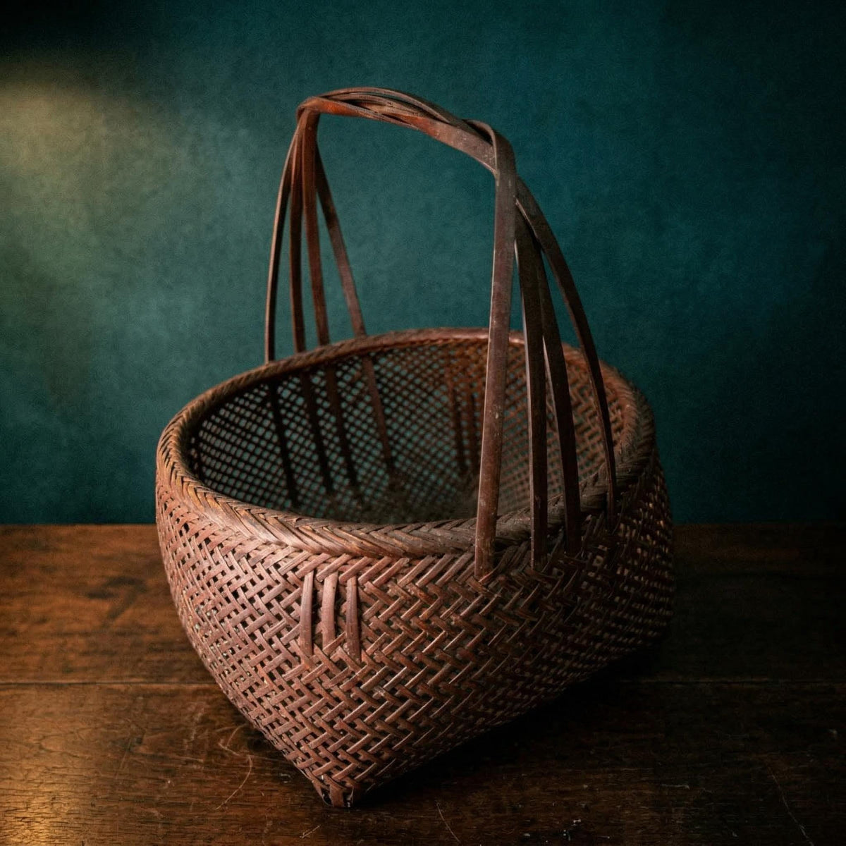 Antique Japanese Woven Bamboo Basket Vintage Natural Handcrafted Storage Decor Folk Art - The Relic Detail