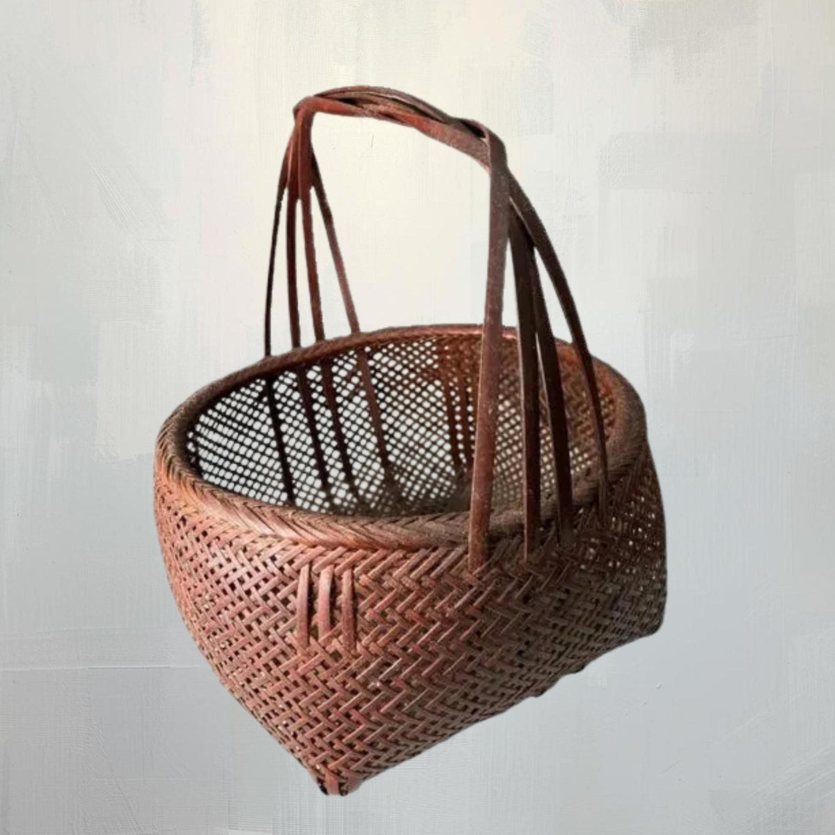 Antique Japanese Woven Bamboo Basket Vintage Natural Handcrafted Storage Decor Folk Art - The Relic Detail