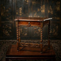 Antique Walnut Writing Desk William and Mary Bobbin Turned Legs H-Stretcher - The Relic Detail