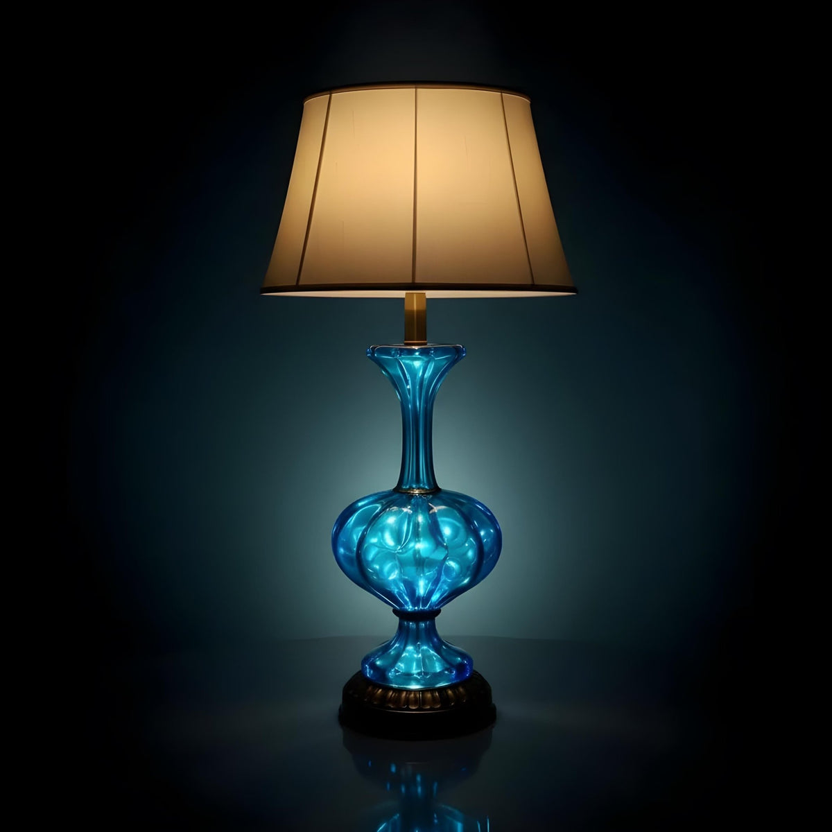Aqua Blue Murano Table Lamp, Mid-Century Modern Art Glass Italian Lighting - The Relic Detail