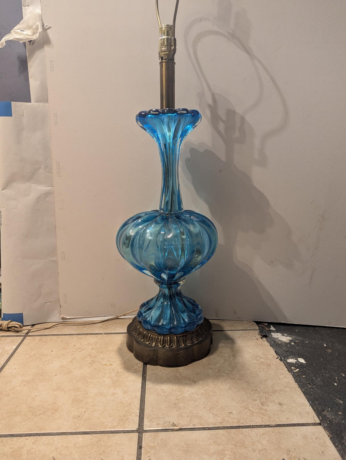Aqua Blue Murano Table Lamp, Mid-Century Modern Art Glass Italian Lighting - The Relic Detail
