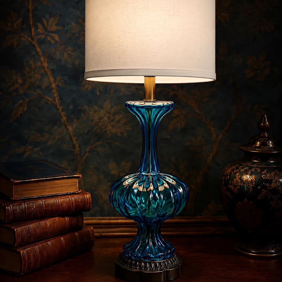 Aqua Blue Murano Table Lamp, Mid-Century Modern Art Glass Italian Lighting - The Relic Detail
