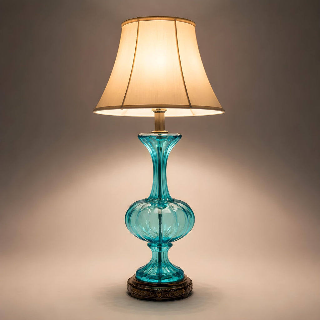 Aqua Blue Murano Table Lamp, Mid-Century Modern Art Glass Italian Lighting - The Relic Detail