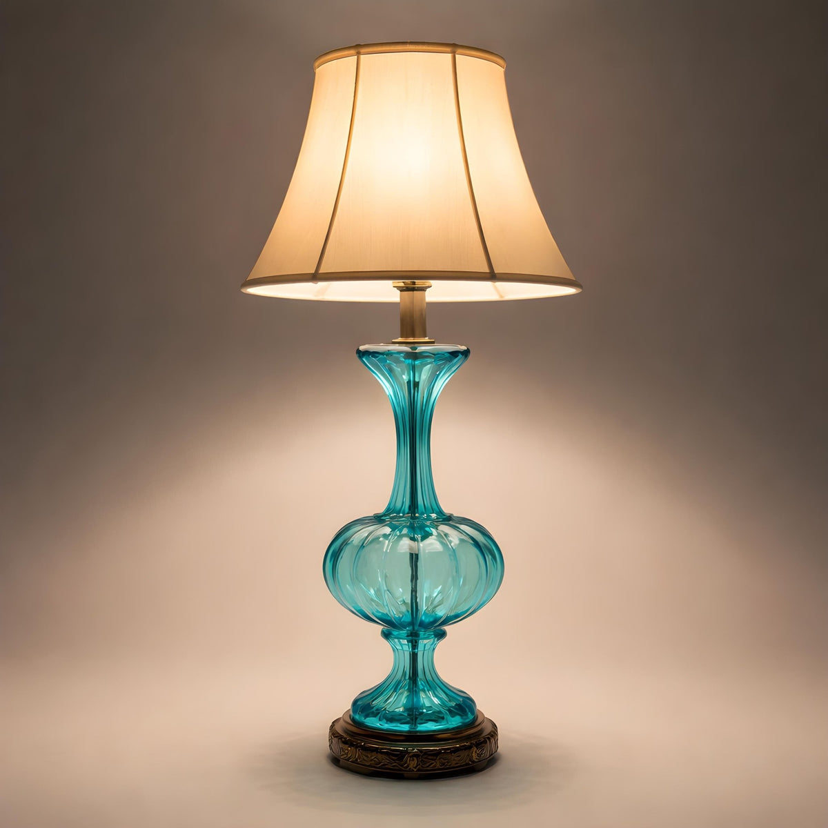 Aqua Blue Murano Table Lamp, Mid-Century Modern Art Glass Italian Lighting - The Relic Detail
