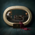 Art Deco Oval Mirror: French Iron Textured Frame (1925-1935) - The Relic Detail