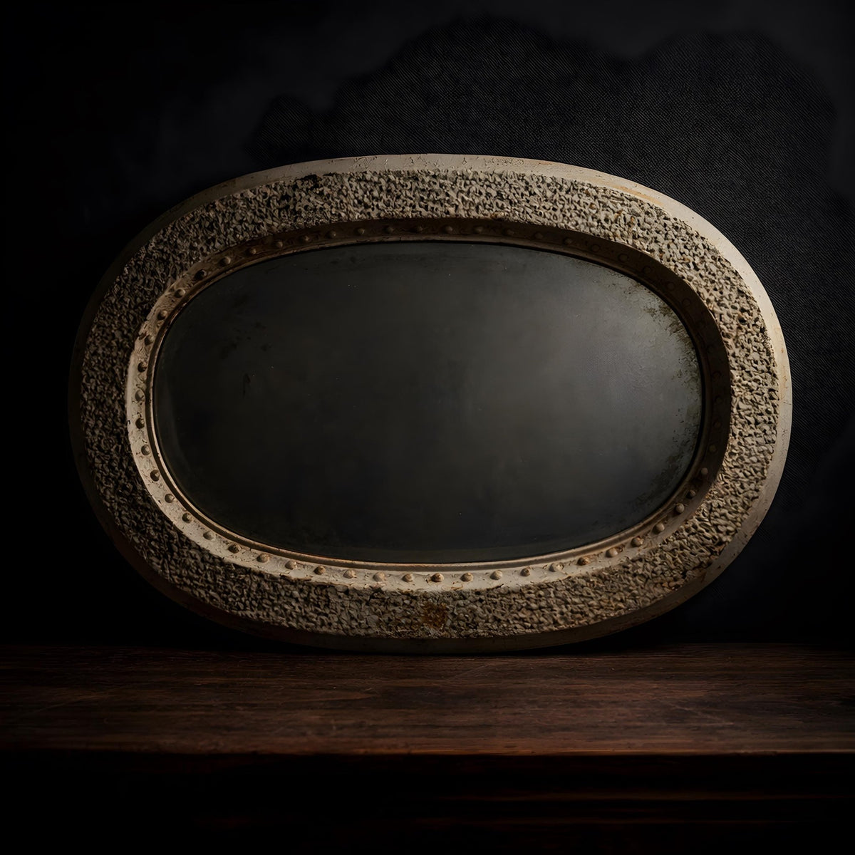 Art Deco Oval Mirror: French Iron Textured Frame (1925-1935) - The Relic Detail