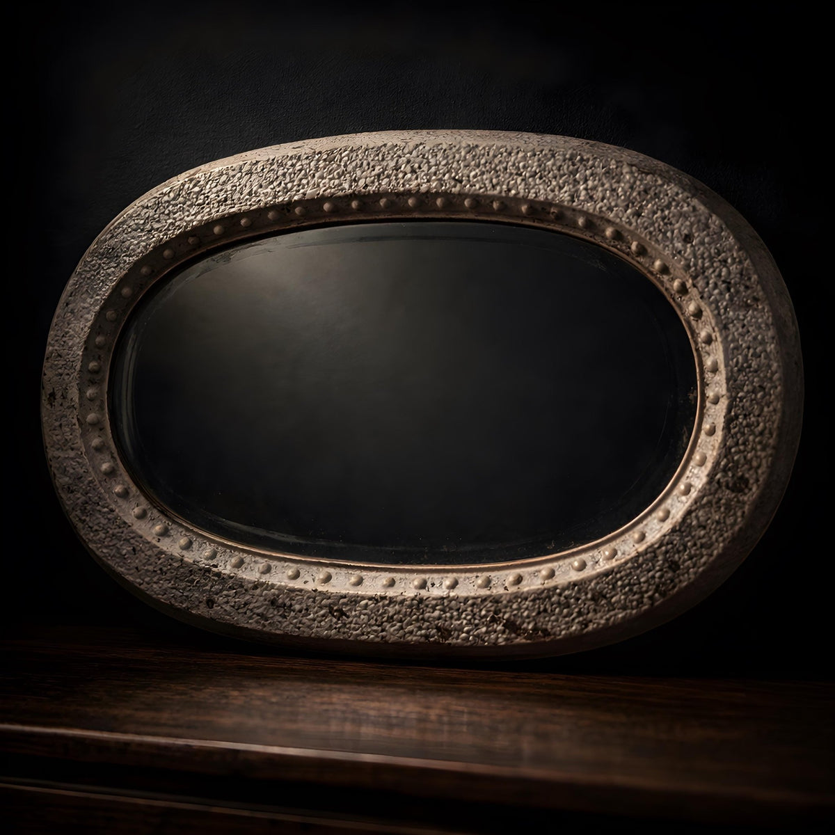 Art Deco Oval Mirror: French Iron Textured Frame (1925-1935) - The Relic Detail