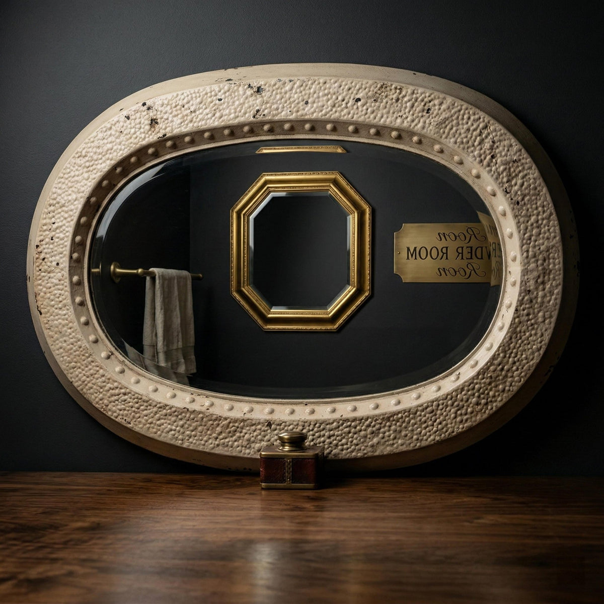 Art Deco Oval Mirror: French Iron Textured Frame (1925-1935) - The Relic Detail