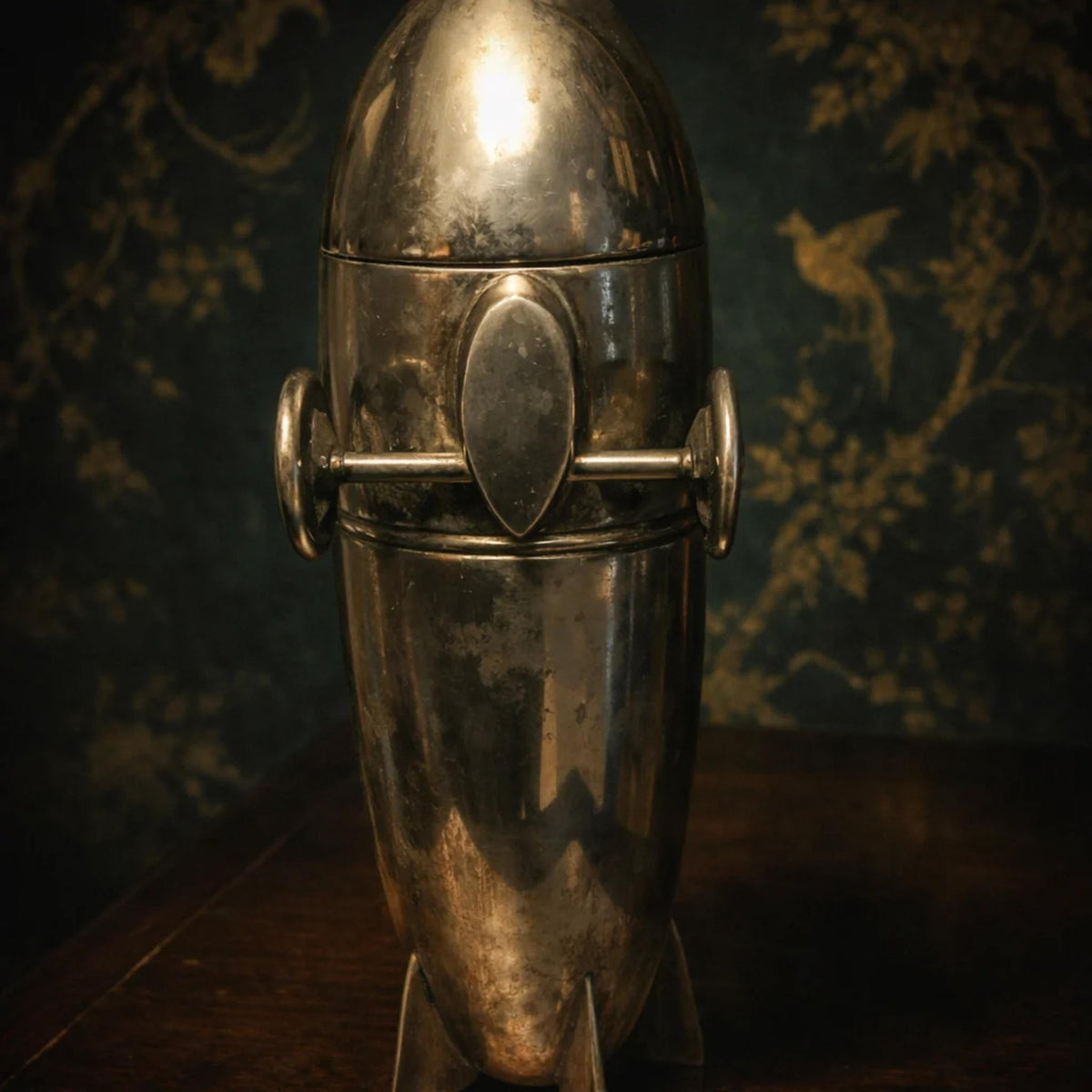 Art Deco Zeppelin Cocktail Shaker Streamline Chrome Barware, Machine Age Dirigible - The Relic Detail